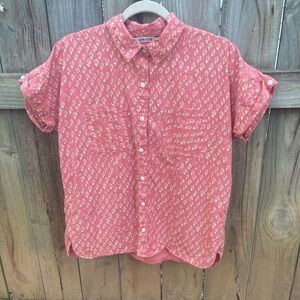 Orvis cotton peach floral blouse